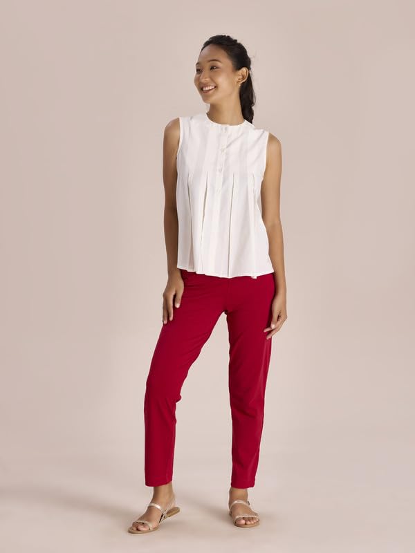 GO COLORS Women Solid Red Cotton Mid Rise Regular Fit Kurti Pants