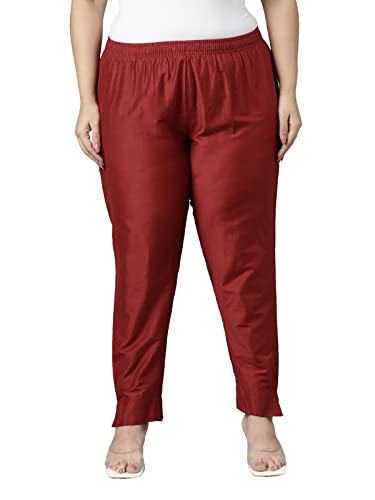 GO COLORS Women Maroon Mid Rise Tapered Fit Modal Metallic Pant