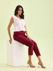 GO COLORS Women Maroon Mid Rise Tapered Fit Modal Metallic Pant