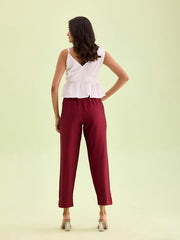 GO COLORS Women Maroon Mid Rise Tapered Fit Modal Metallic Pant