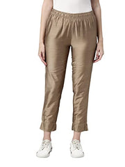 GO COLORS Women Gold Mid Rise Modal Metallic Pant - 2XL