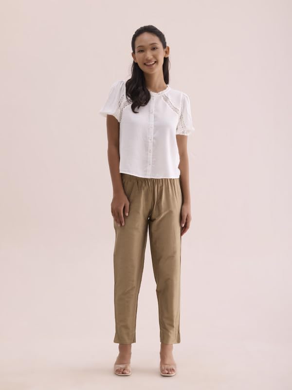 GO COLORS Women Gold Mid Rise Modal Metallic Pant - 2XL