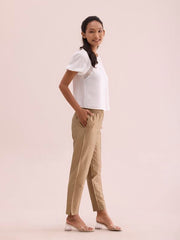 GO COLORS Women Gold Mid Rise Modal Metallic Pant - 2XL