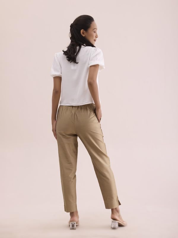 GO COLORS Women Gold Mid Rise Modal Metallic Pant - 2XL