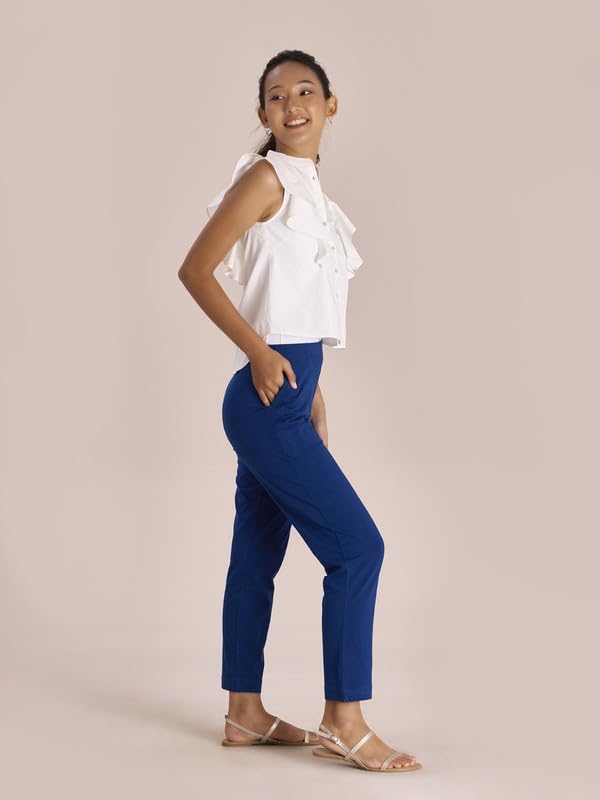 GO COLORS Women Solid Royal Mid Rise Regular Fit Kurti Pants
