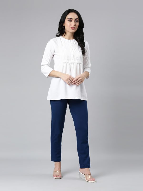 GO COLORS Women Solid Royal Mid Rise Regular Fit Kurti Pants