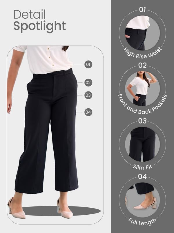 GO COLORS Stretch Rayon Blend Ponte Wide Pants Full Length for Women| Breathable, High Rise, Brown
