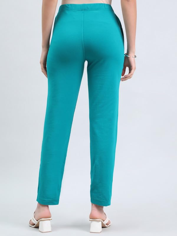 GO COLORS Soft Cotton Stretch Kurti Pants Full Length for Women| Breathable, Mid Rise, Jade Green