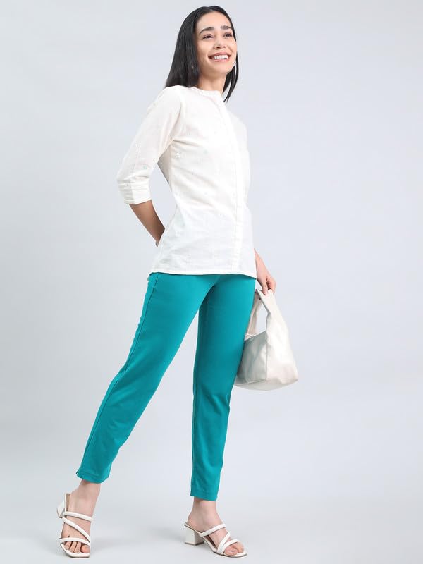 GO COLORS Soft Cotton Stretch Kurti Pants Full Length for Women| Breathable, Mid Rise, Jade Green