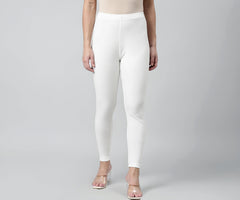 GO COLORS Drop Needle Ribbed Active Leggings for Women | Lightweight, Spandex Waistband, Mid Rise, Cream