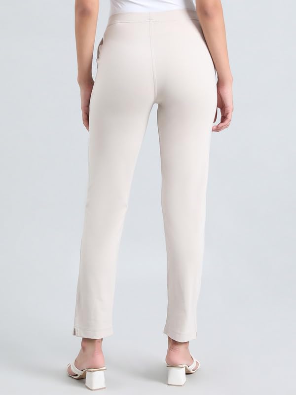 GO COLORS Soft Ponte Smart Fit Kurti Pants Full Length for Women| Breathable, Mid Rise, Cream
