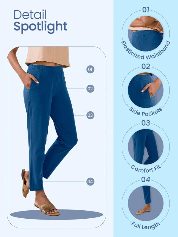 GO COLORS Soft Ponte Smart Fit Kurti Pants Full Length for Women| Breathable, Mid Rise, Cream