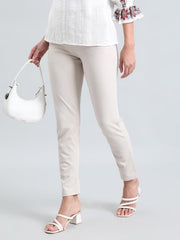 GO COLORS Soft Ponte Smart Fit Kurti Pants Full Length for Women| Breathable, Mid Rise, Cream