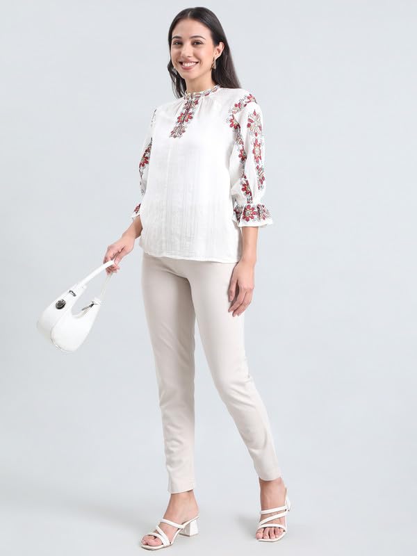 GO COLORS Soft Ponte Smart Fit Kurti Pants Full Length for Women| Breathable, Mid Rise, Cream