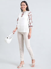 GO COLORS Soft Ponte Smart Fit Kurti Pants Full Length for Women| Breathable, Mid Rise, Cream