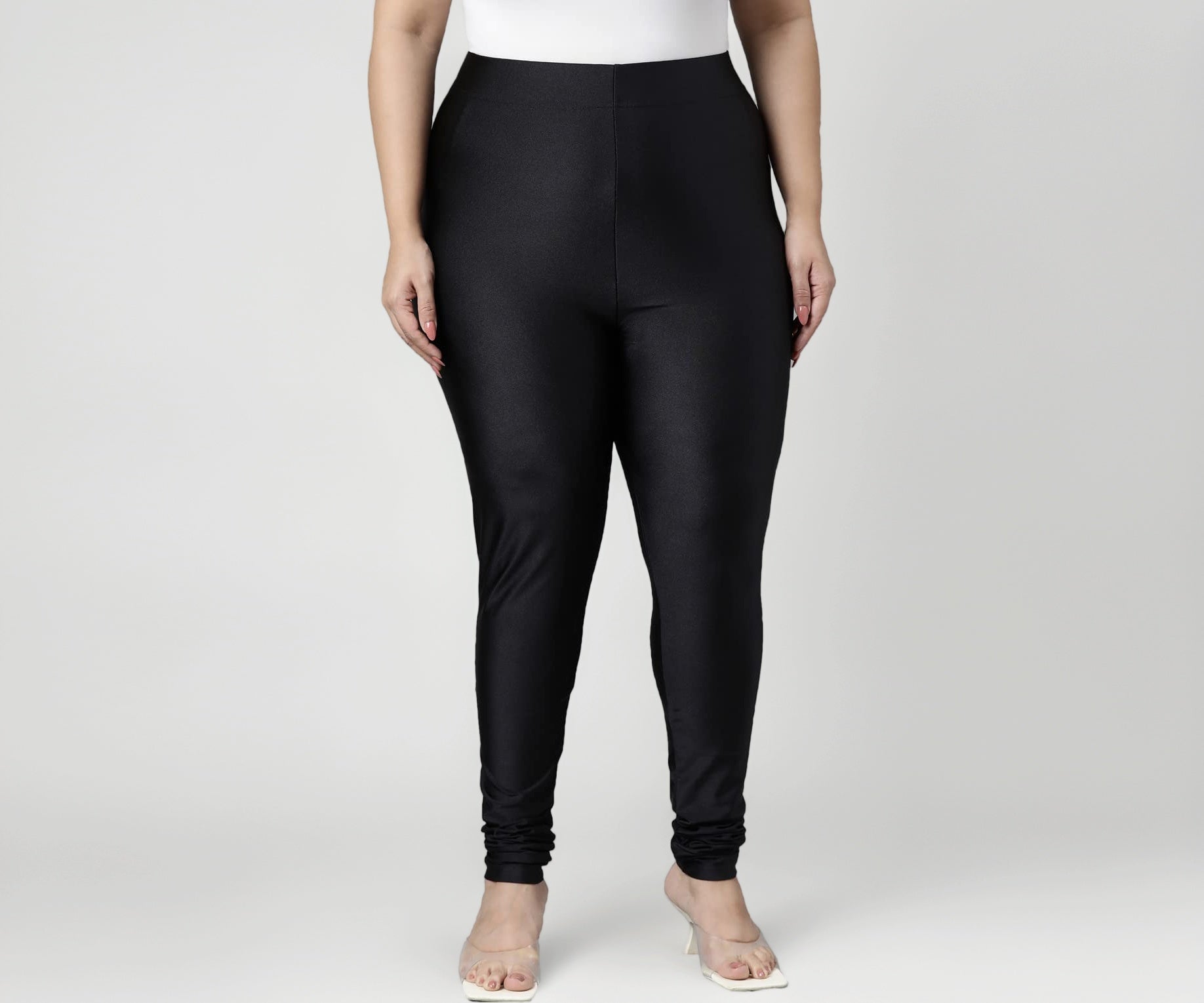 GO COLORS Shimmer Churidar for Women | Smooth Nylon Finish, Mid Rise, Black