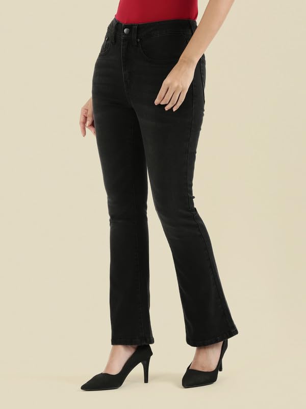 GO COLORS Soft Cotton Blend Bootcut Jeans Full Length for Women| Breathable, Mid Rise, Black