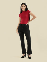 GO COLORS Soft Cotton Blend Bootcut Jeans Full Length for Women| Breathable, Mid Rise, Black