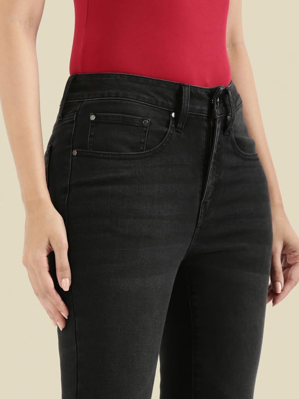 GO COLORS Soft Cotton Blend Bootcut Jeans Full Length for Women| Breathable, Mid Rise, Black