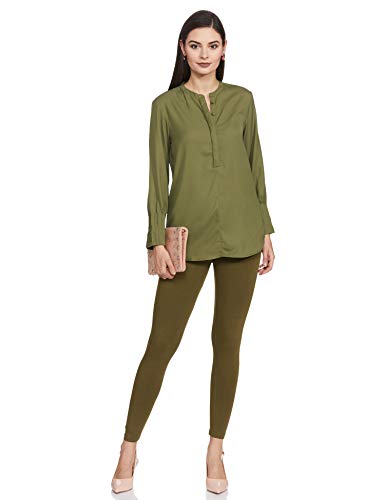 GO COLORS Soft Cotton Stretch Ankle Length Leggings for Women | Breathable, Mid Rise, Olive Green