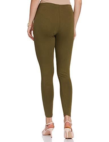 GO COLORS Soft Cotton Stretch Ankle Length Leggings for Women | Breathable, Mid Rise, Olive Green