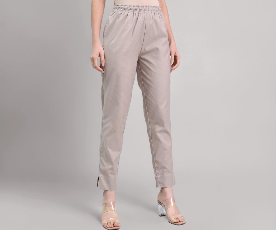 GO COLORS Linen Pencil Pant Full Length for Women| Breathable, Mid Rise, Beige