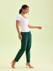 GO COLORS Women Solid Bottle Green Cotton Pencil Pant
