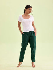 GO COLORS Women Solid Bottle Green Cotton Pencil Pant