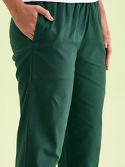 GO COLORS Women Solid Bottle Green Cotton Pencil Pant