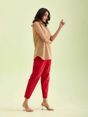 GO COLORS Women Solid Cherry Cotton Pencil Pant