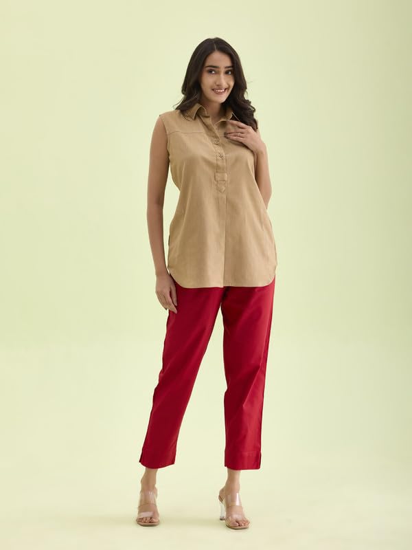 GO COLORS Women Solid Cherry Cotton Pencil Pant