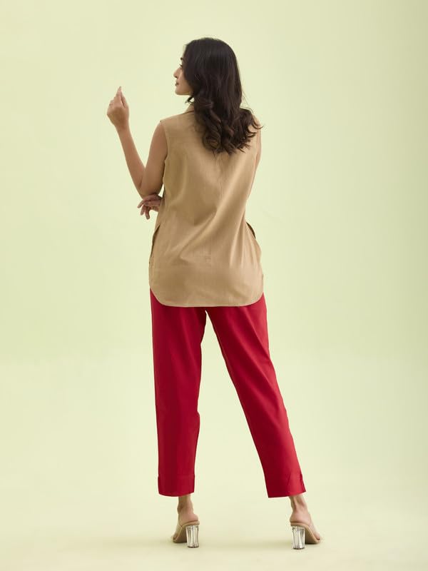 GO COLORS Women Solid Cherry Cotton Pencil Pant