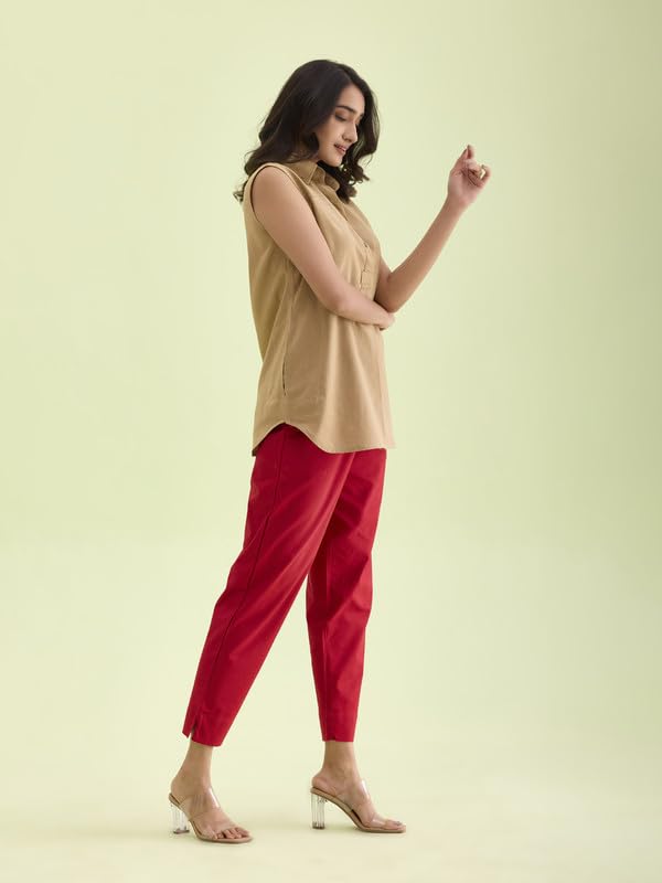 GO COLORS Women Solid Cherry Cotton Pencil Pant