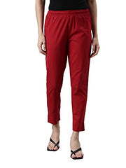 GO COLORS Women Solid Cherry Cotton Pencil Pant