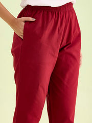 GO COLORS Women Solid Maroon Cotton Pencil Pant