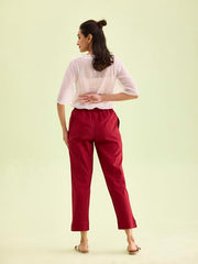 GO COLORS Women Solid Maroon Cotton Pencil Pant