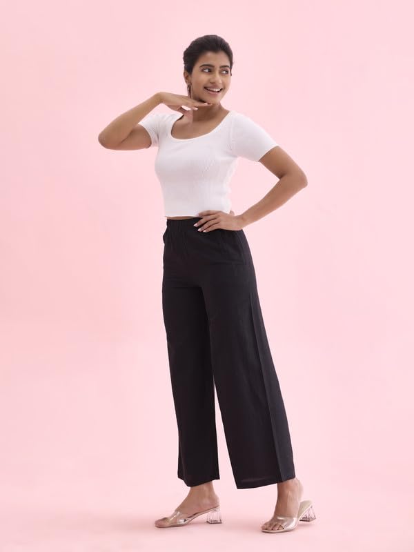 GO COLORS_Women_Linen Palazzo_Black_M