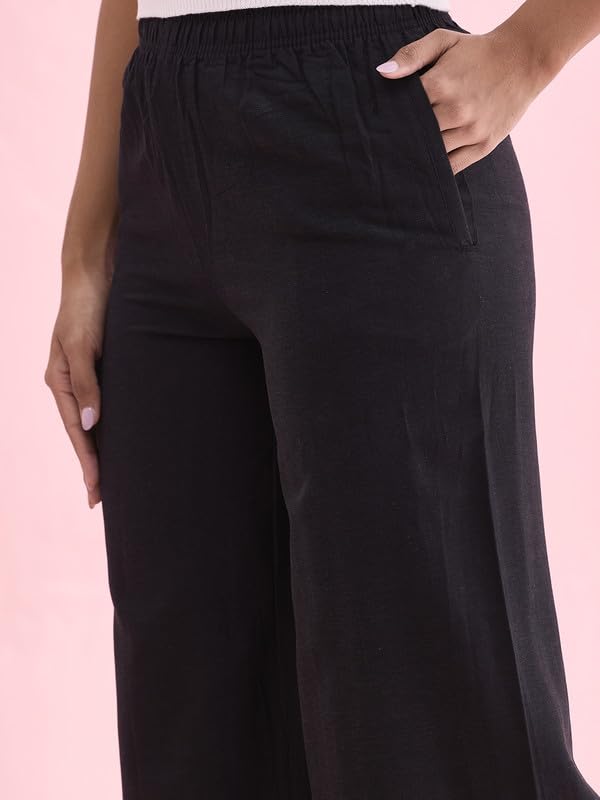GO COLORS_Women_Linen Palazzo_Black_XL