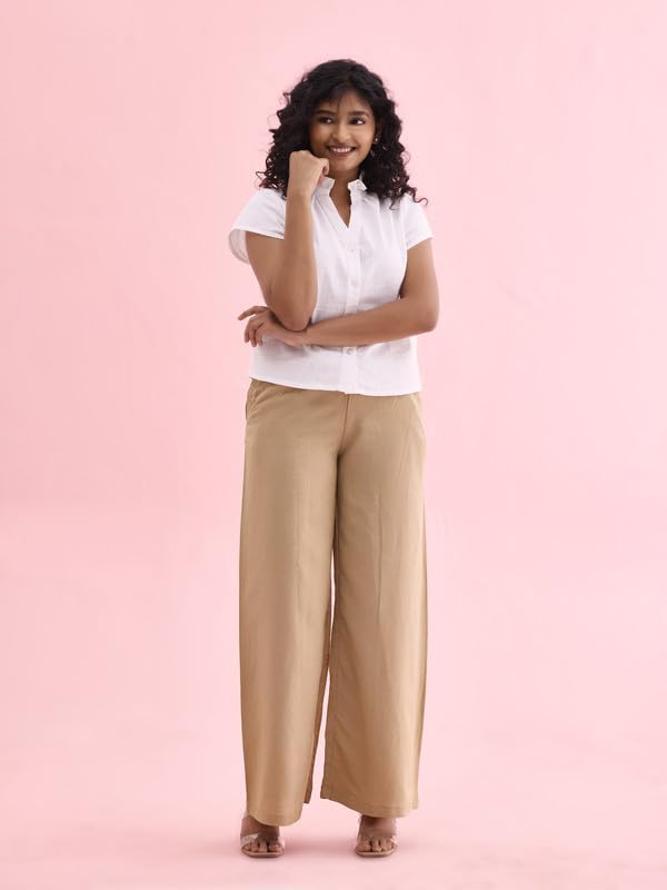 GO COLORS_Women_Linen Palazzo_Wheat_M