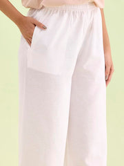 GO COLORS Women White Mid Rise Relaxed Fit Linen Palazzo