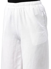 GO COLORS Women White Mid Rise Relaxed Fit Linen Palazzo