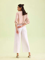 GO COLORS Women White Mid Rise Relaxed Fit Linen Palazzo