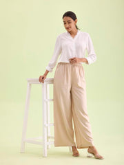 Go Colors Solid Viscose Basic Palazzo for Women | Mid Rise, Side Pockets, Light Beige_LPZ7_Beige_L