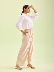 Go Colors Solid Viscose Basic Palazzo for Women | Mid Rise, Side Pockets, Light Beige_LPZ7_Beige_L