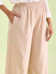 Go Colors Solid Viscose Basic Palazzo for Women | Mid Rise, Side Pockets, Light Beige_LPZ7_Beige_L