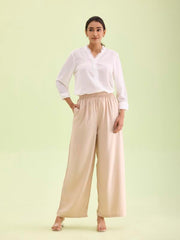 Go Colors Solid Viscose Basic Palazzo for Women | Mid Rise, Side Pockets, Light Beige_LPZ7_Beige_L