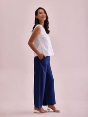 Go Colors Solid Viscose Basic Palazzo for Women | Mid Rise, Side Pockets, Navy_LPZ7_Blue_M