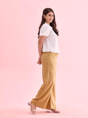 Go Colors Solid Viscose Basic Palazzo for Women | Mid Rise, Side Pockets, Wheat_LPZ7_Beige_L