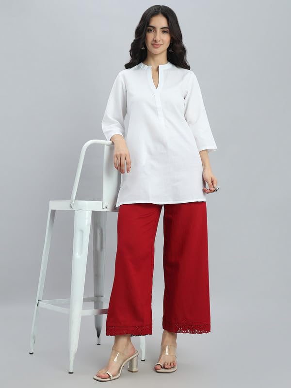 GO COLORS Soft Linen Wide Pant Full Length for Women| Breathable, Mid Rise, Cherry