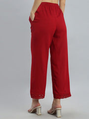 GO COLORS Soft Linen Wide Pant Full Length for Women| Breathable, Mid Rise, Cherry